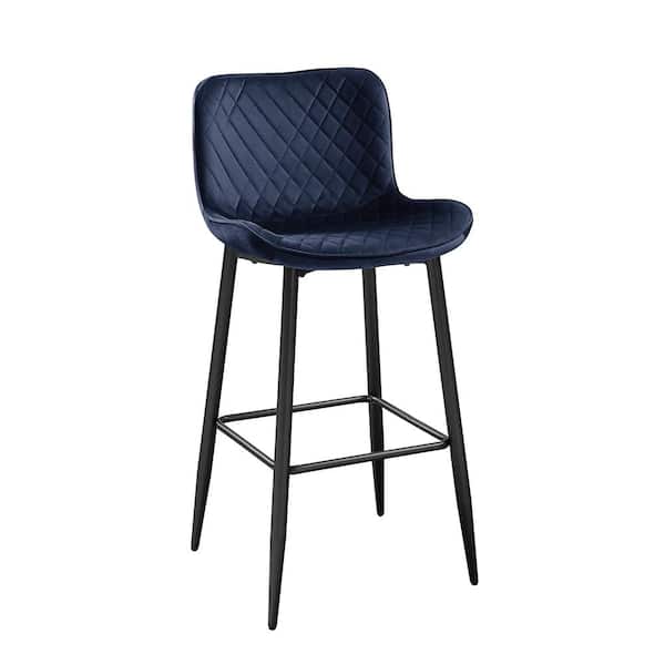 Chevre 29 in. Black Metal Pub Height Chair with Blue Velvet Seat (Set of 2)