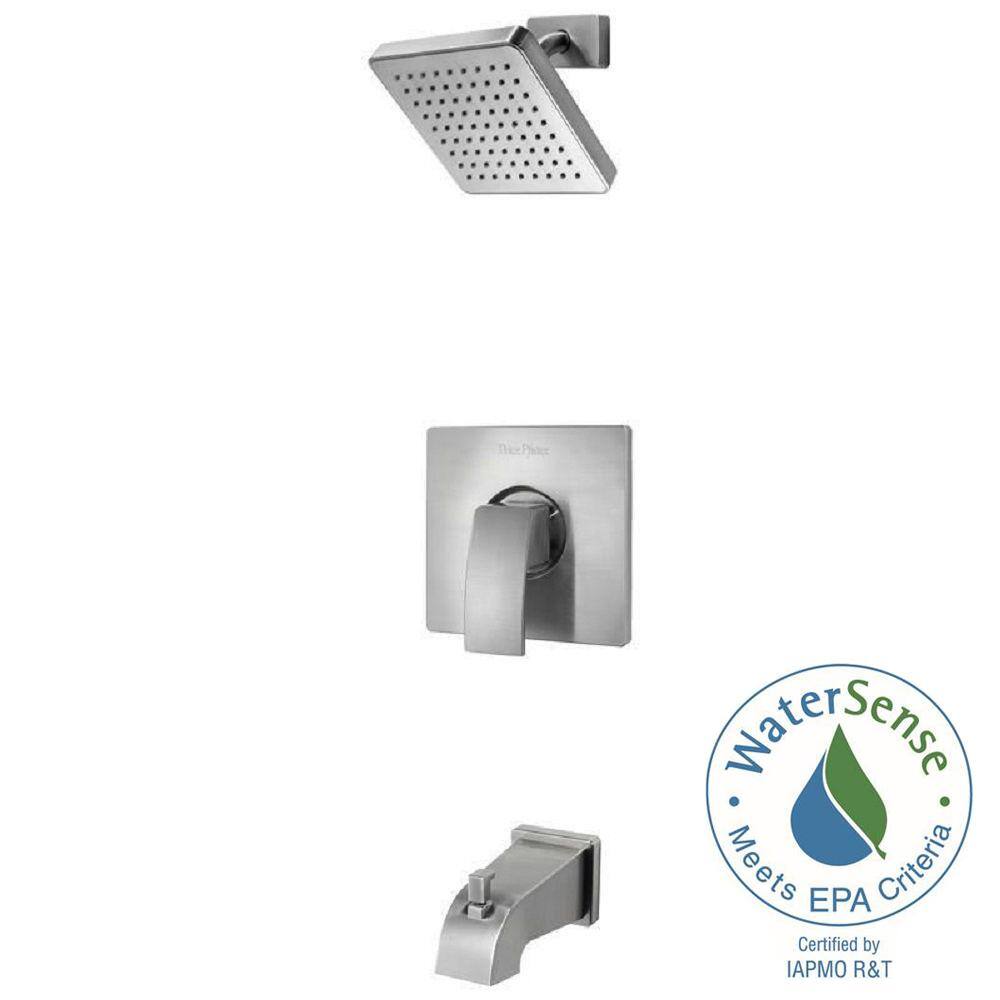 Kenzo Brushed Nickel Square Rain Shower Head and Tub Faucet Set
