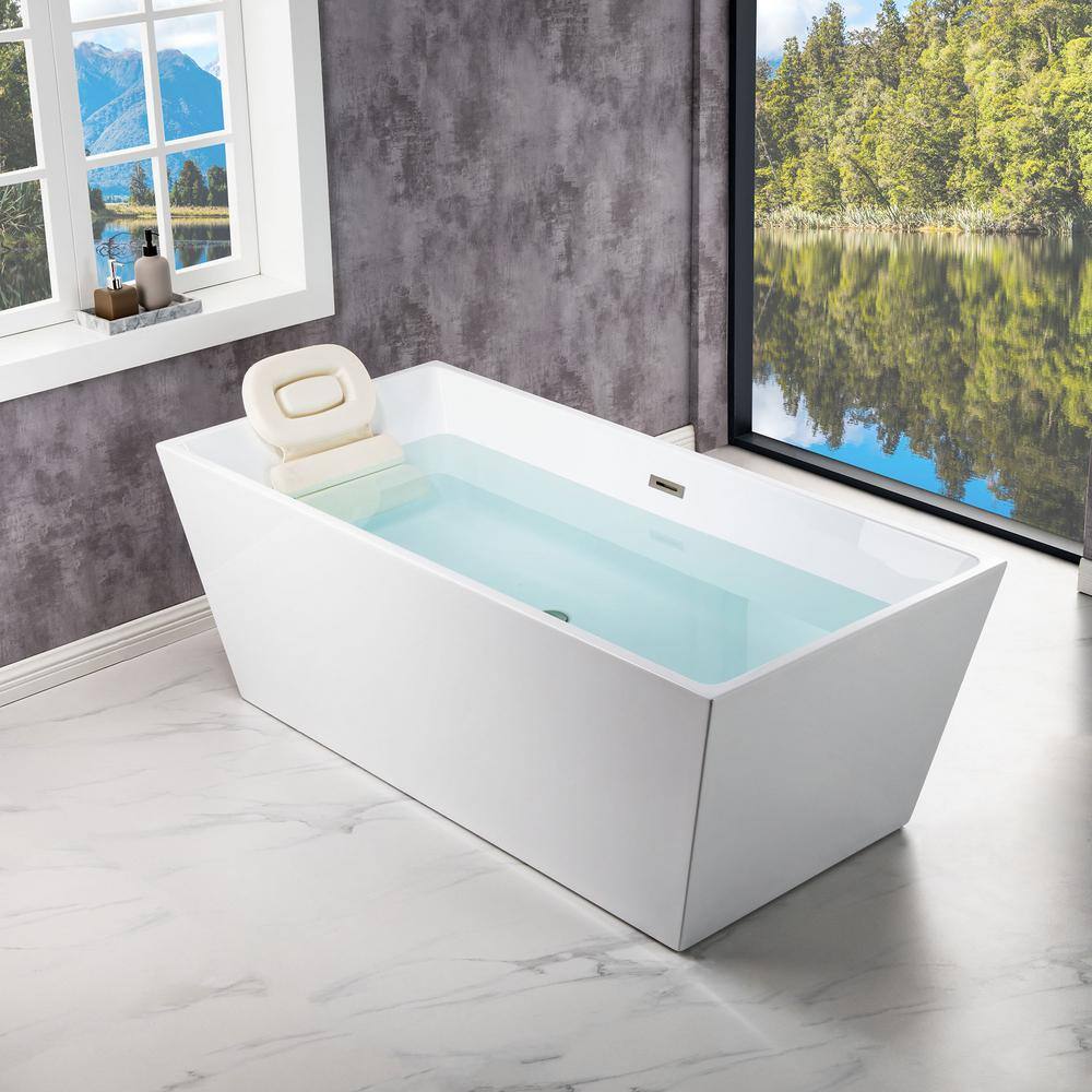 67" x 32" Freestanding Soaking Acrylic Rectangular Bathtub, Non-Slip Design