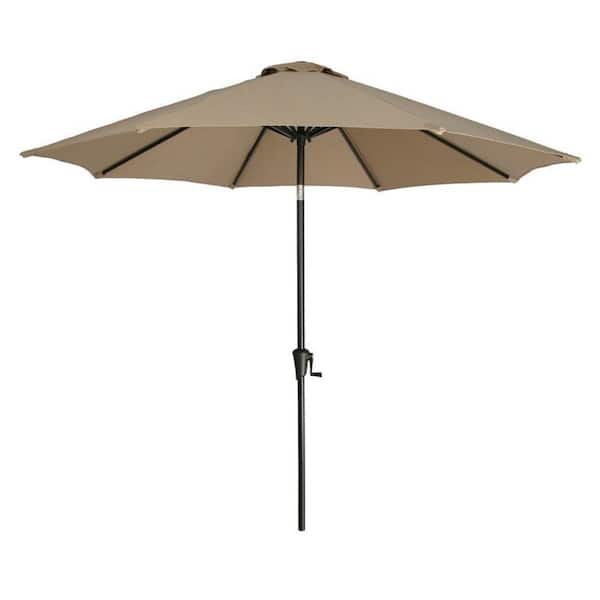 Siavonce 9 ft. Bronze Aluminum Market Patio Umbrella Auto Tilt Crank Lift in Woven Granite Olefin