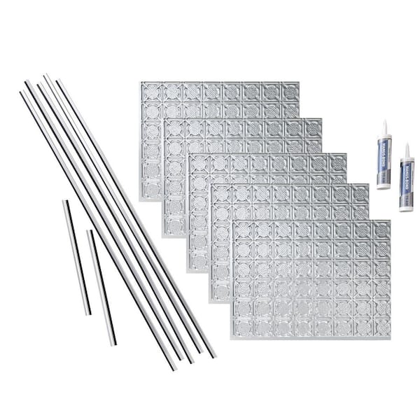 Traditional 6 18 in. x 24 in. Brushed Aluminum Vinyl Decorative Wall Tile Backsplash 15 sq. ft. Kit