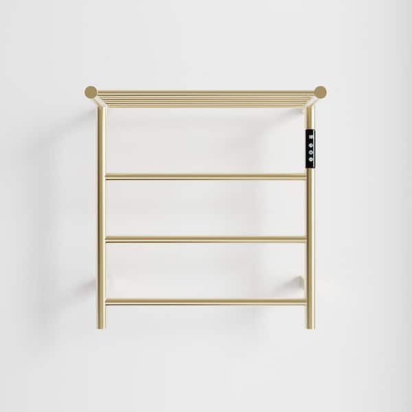 Wall Mounted Heated Towel Rack in Gold w/Intelligent Touch Screen Timer,Top Shelf,3-Bar Towel Warmer,Plug-in/Hard-Wired
