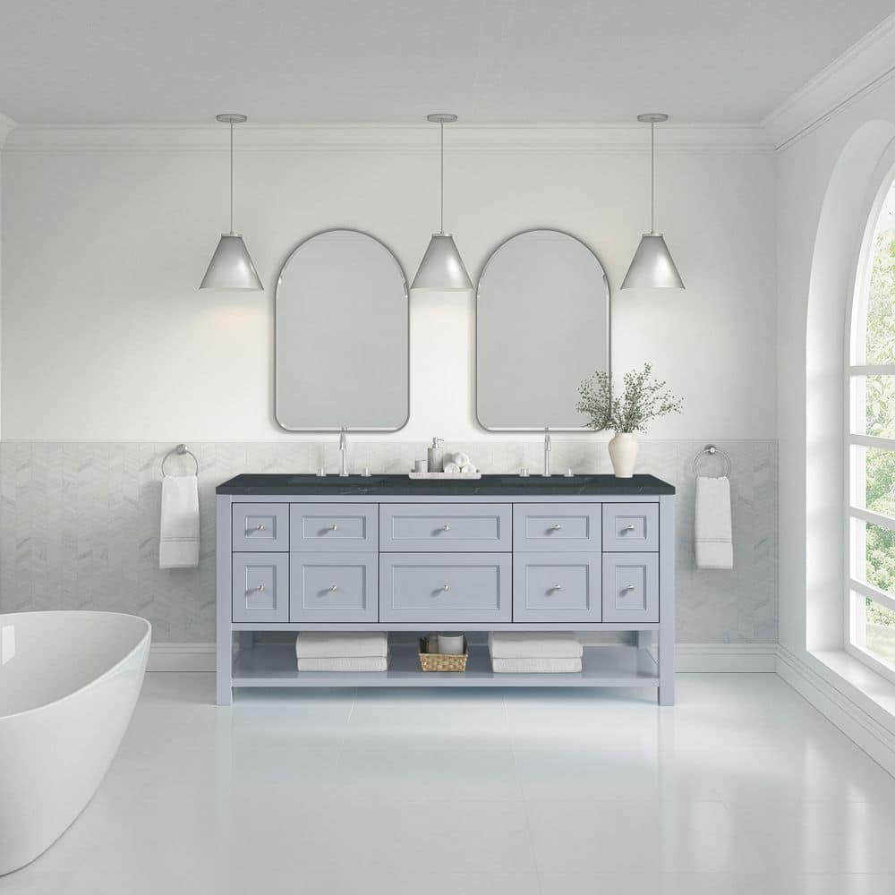 Breckenridge 72.0 in. W x 23.5 in. D x 34.25 in. H Double Bath Vanity in Serenity Blue w/ Quartz Charcoal Soapstone Top price history on PriceWatchPro