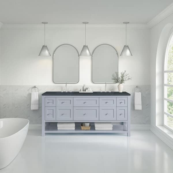 James Martin Vanities Breckenridge 72.0 in. W x 23.5 in. D x 34.25 in. H Double Bath Vanity in Serenity Blue w/ Quartz Charcoal Soapstone Top