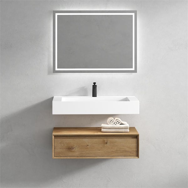 BV Better Vanity Alysa 36 in. W. x 20 in. D x 23 in. H Single Sink Floating Bath Vanity in White Oak with White Acrylic Top