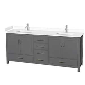 Sheffield 80 in. W x 22 in. D x 35 in. H Double Bath Vanity in Dark Gray with White Cultured Marble Top