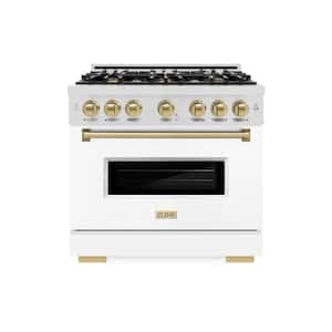 Classic 36 in. 6-Burner Gas Range w/ Gas Convection Oven in Fingerprint Resistant Stainless Steel, Matte White & Bronze