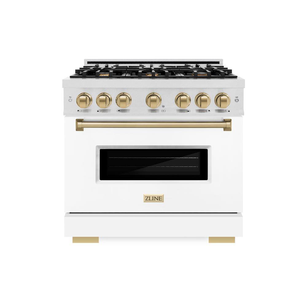 Autograph 36 in. Classic Gas Range with 6 Burners and Convection Gas Oven in Satin Steel with White and Bronze Accents price history on PriceWatchPro