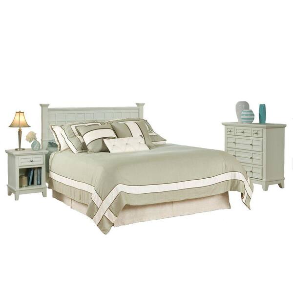 Home Styles Arts and Crafts White Queen Headboard, 2 Nighstands and Chest