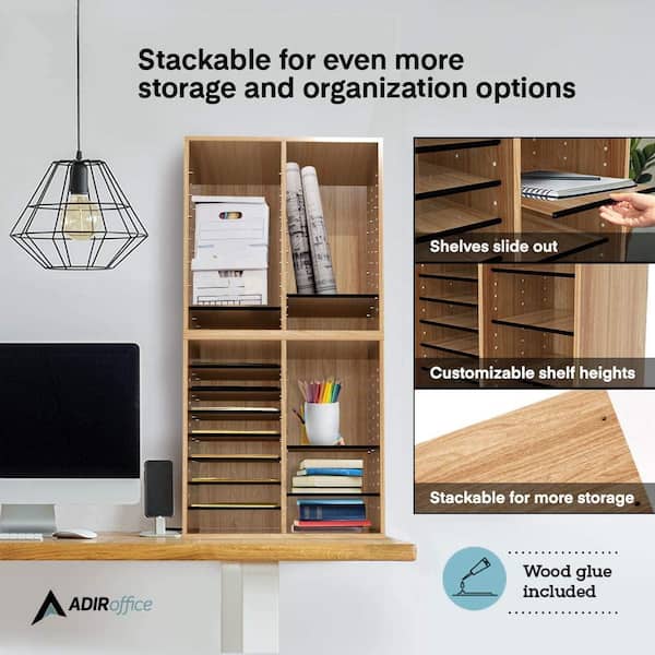 AdirOffice Cardboard Paper Organizer - Classroom Mailbox, Literature Organizers, Office Sorter Mailboxes, Construction Papers Storage With Slots, Compartment Shelf Holder (15 Slot, White