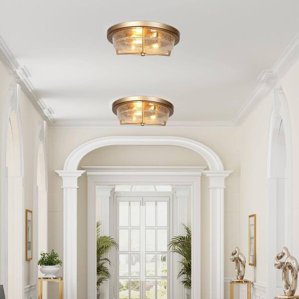 KANADEMONO Gold × Glass Ceiling Light 3 Uolfin 14.9 in 3-Light Gold Contemporary Round Bedroom Flush