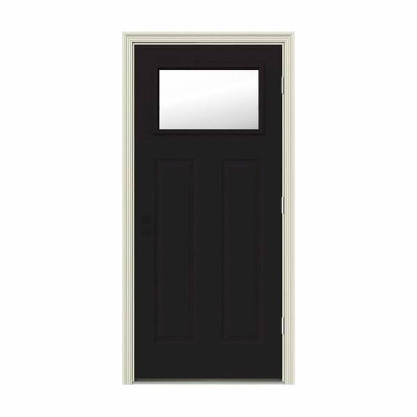 JELD-WEN 30 in. x 80 in. 1 Lite Craftsman Black w/ White Interior Steel Prehung Left-Hand Outswing Front Door w/Brickmould