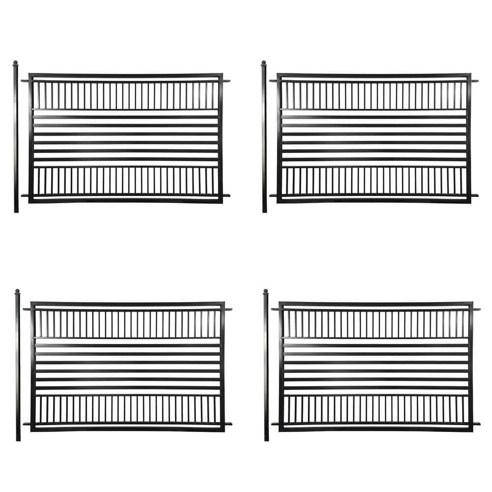 32 ft. x 5 ft. Steel Barcelona Style Security Spaced Bar Flat Top Flat Metal Fence Panel Kit 4-Panel Gate Fence price history on PriceWatchPro