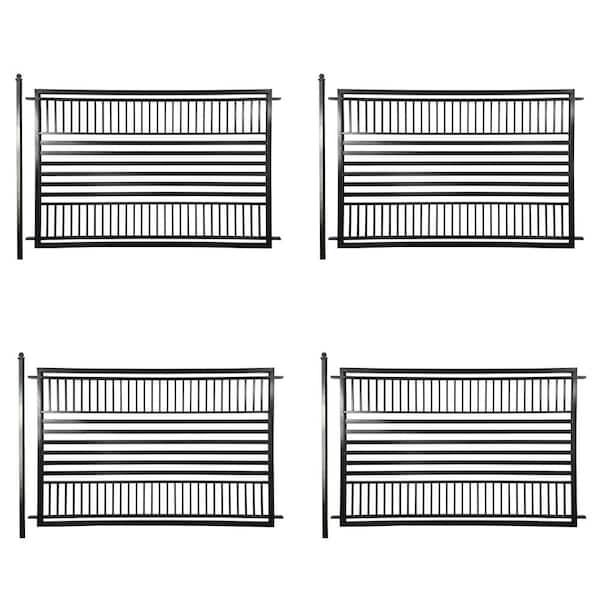 ALEKO 32 ft. x 5 ft. Steel Barcelona Style Security Spaced Bar Flat Top Flat Metal Fence Panel Kit 4-Panel Gate Fence