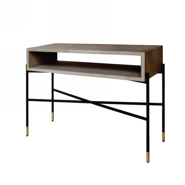 Benjara 45 in. Gray and Black Rectangle Concrete Top Console Table with ...