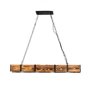 4-Light Wooden Kitchen Island Pendant Light, Modern Linear Chandelier LED Ceiling Light for Kitchen Dining Room Bar