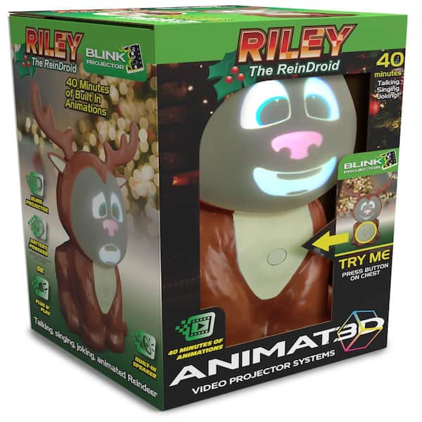Riley 11 in. Animated Built-In Projector and Speaker USB or Battery Reindeer Christmas Décor