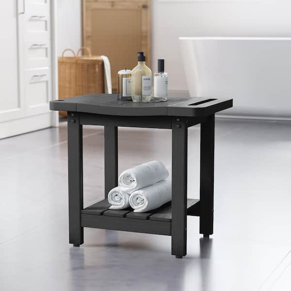 Black HIPS Waterproof Shower Benches for Inside with Shower Head Holder Handles Plastic Adirondack Chairs