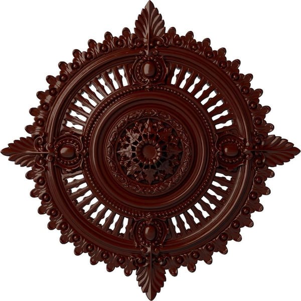Ekena Millwork 4" x 29-1/8" x 29-1/8" Polyurethane Haylynn Ceiling Medallion, Brushed Mahogany