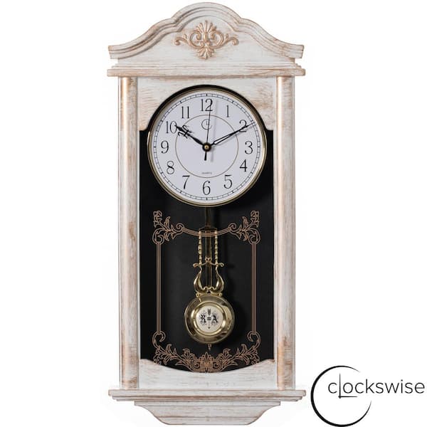Quickway Imports Large Vintage Grandfather Wood- Looking Plastic Pendulum  Wall Clock for Living Room Kitchen, or Dining Room, Large White  QI004145.L.WT - The Home Depot