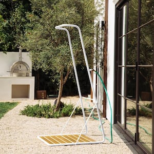 Rainey Outdoor Shower with XL Base and Waterfall Bar, White