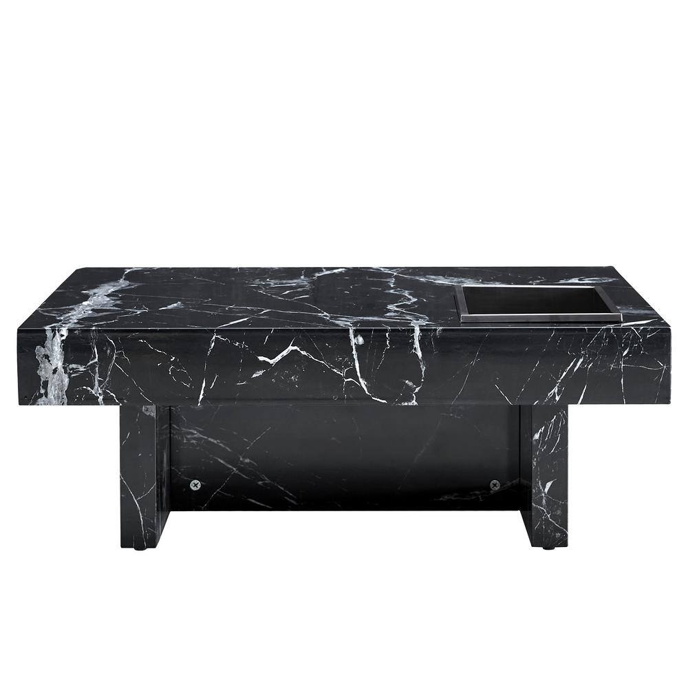 Black Modern Square Faux Marble Wood Coffee Table with Stainless Steel Storage price history on PriceWatchPro