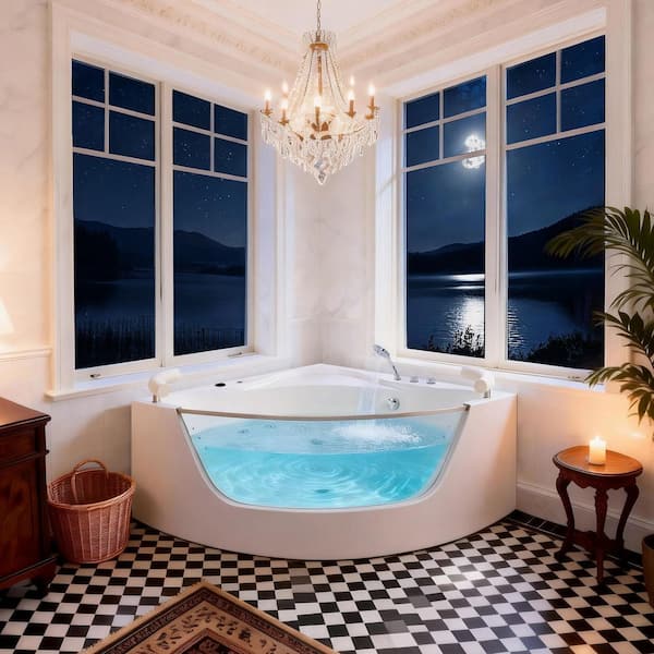 LIVACA 59.06 in. x 59.06 in. Corner Whirlpool Bathtub with 16-Jet