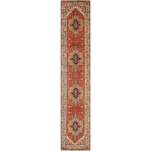 Pasargad Home Serapi Rust/Ivory 3 ft. x 8 ft. Oriental Wool Runner Rug