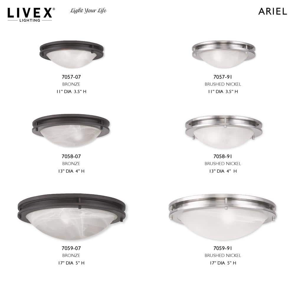 Modern Brushed Nickel 3-Light LED Bowl Flush Mount with White Alabaster Glass