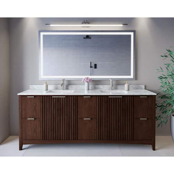 Palmilla 84 in. Double Freestanding Dark Walnut Bath Vanity with White Carrara Marble Top Assembled