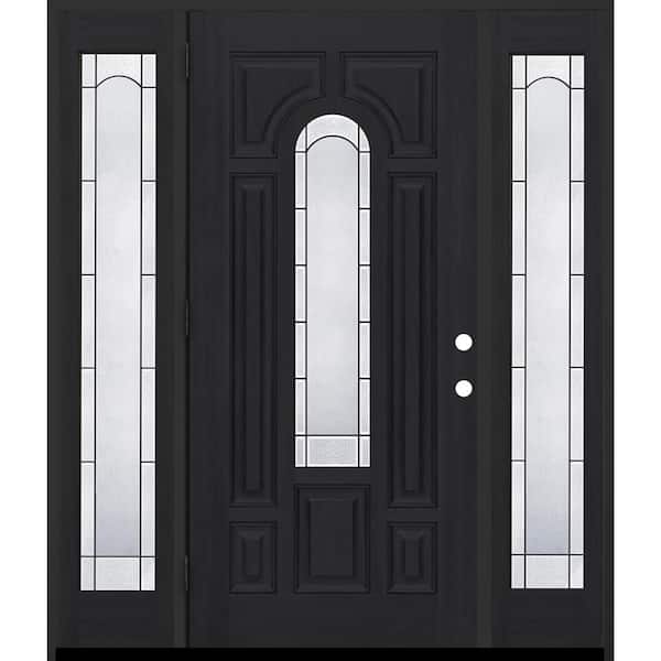 Regency 68 in. x 80 in. CenterLite Empire Glass RHOS Onyx Mahogany Fiberglass Prehung Front Door w/14 in. -3/4SLs 4-9/16