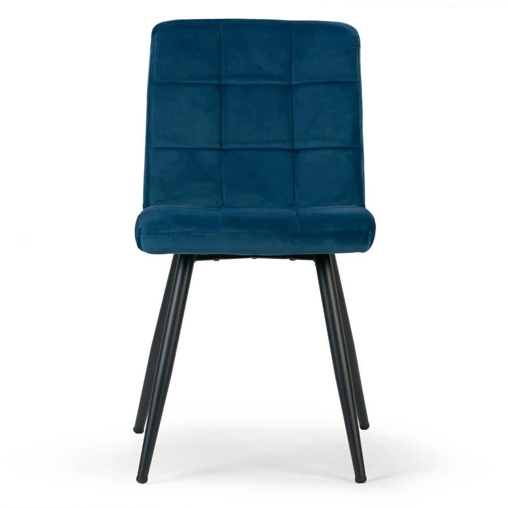 Glamour Home Set Of 2 Anika Blue Velvet Dining Chair Side Chair With Stitching And Black Metal