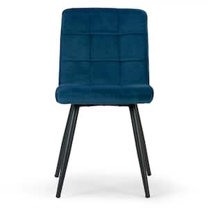 Set of 2 Anika Blue Velvet Dining Chair Side Chair with Stitching and Black Metal Legs