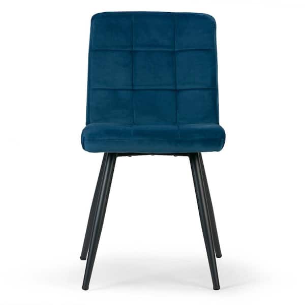 Glamour Home Set of 2 Anika Blue Velvet Dining Chair Side Chair with Stitching and Black Metal Legs