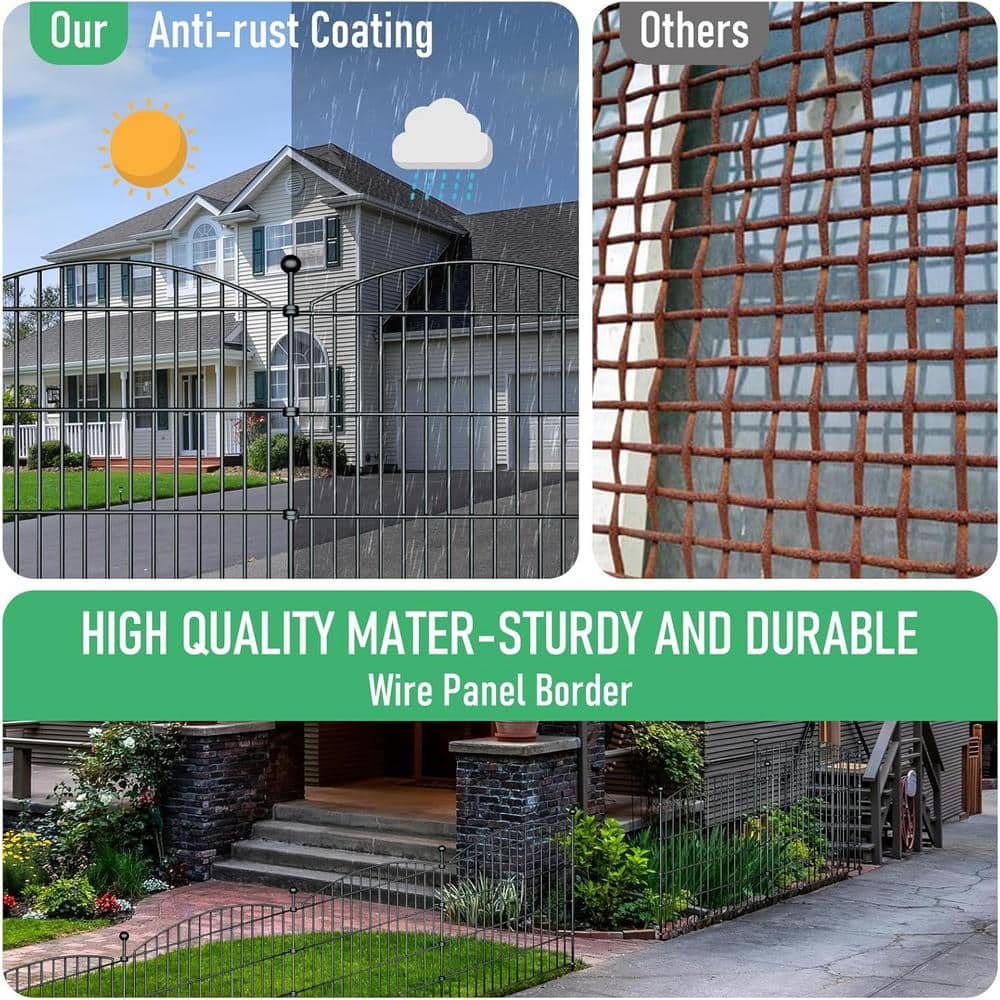 32 in. Black Metal Garden Fence Panels for Privacy and Pets