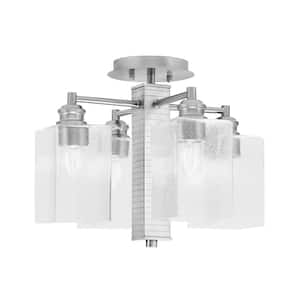 Albany 15.5 in. 4-Light Brushed Nickel Semi-Flush with Clear Bubble Glass Shades