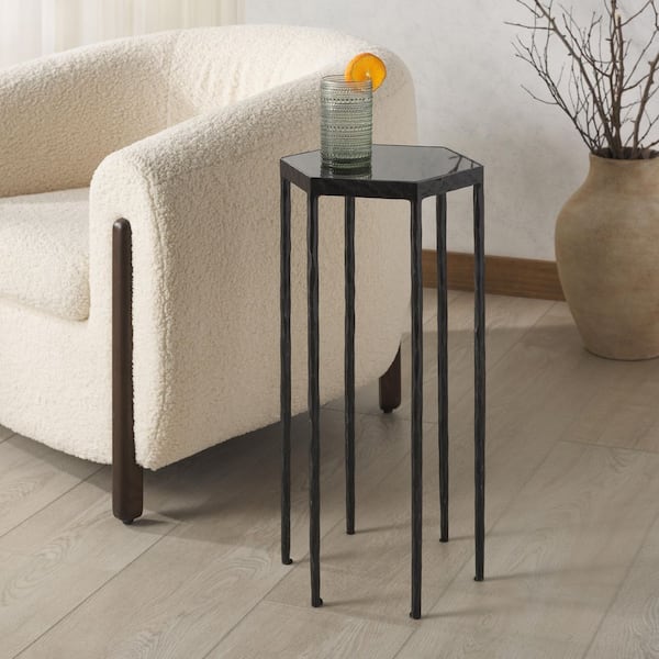 Galvin 10.5 in. Black hexagon Marble End Table