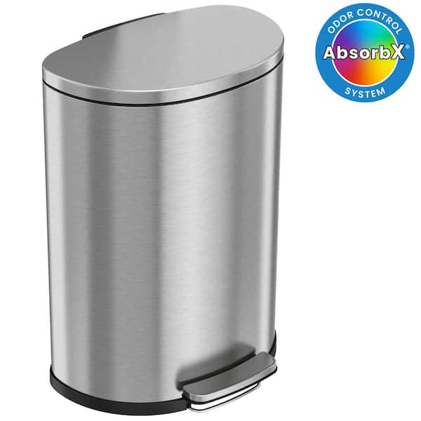 iTouchless 13.2 Gal. / 50 Liter Stainless Steel SoftStep Semi-Round Household Metal Trash Can with Odor Filter
