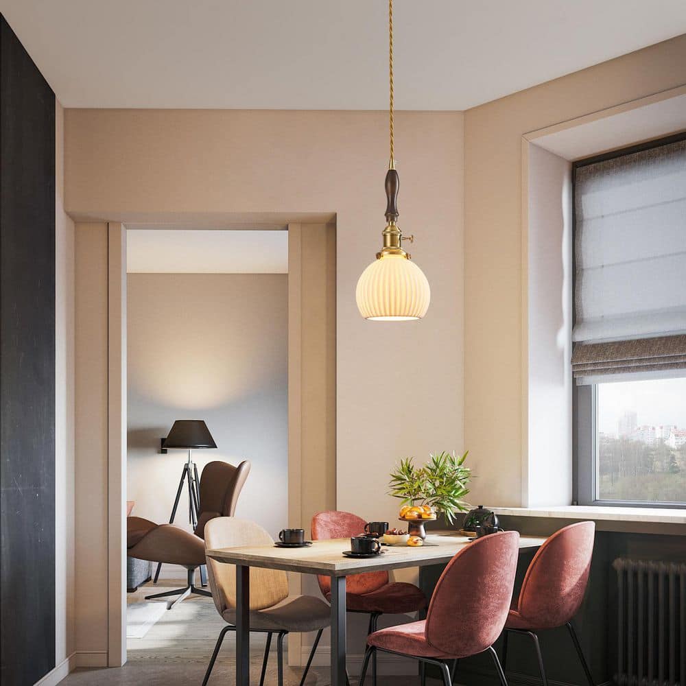 Home Lighting 60W 1Light White C2-Pack Modern Striped Ceramic Pendant Light Walnut Wood Hanging Light for Kitchen Island price history on PriceWatchPro