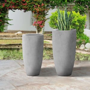32 in. & 23.6 in. H Tall Raw Concrete Planter, Large Outdoor Plant Pot, Modern Tapered Flower Pot for Garden