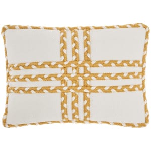 Yellow Stripes & Plaids 20 in. x 14 in. Indoor/Outdoor Rectangle Throw Pillow