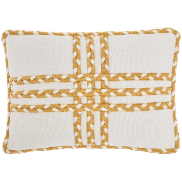 Mina Victory Yellow Stripes & Plaids 20 in. x 14 in. Indoor/Outdoor Rectangle Throw Pillow