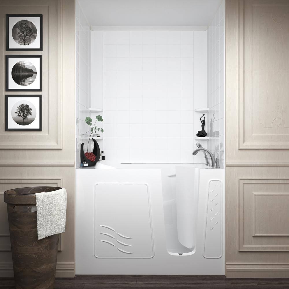Ashton 52.8'' x 29.5'' White Fiberglass Walk-in Bathtub with Faucet