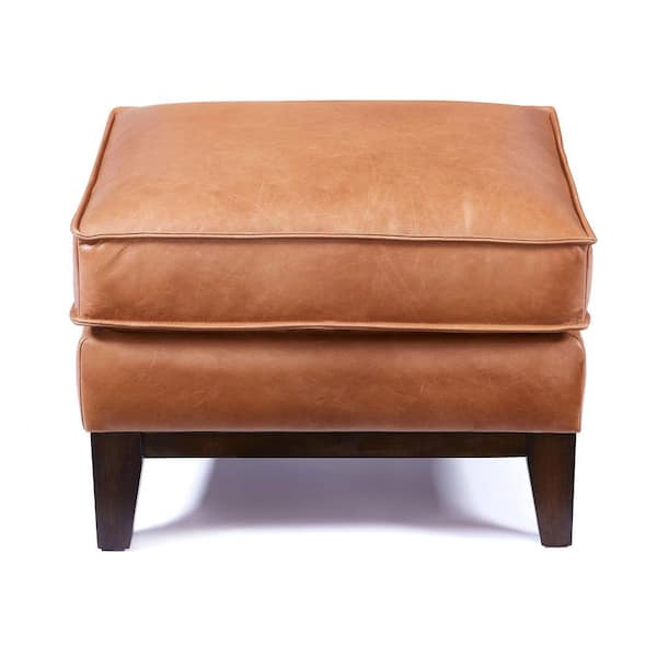 New Heights Chatfield Brown Genuine Leather Pillow Top Ottoman