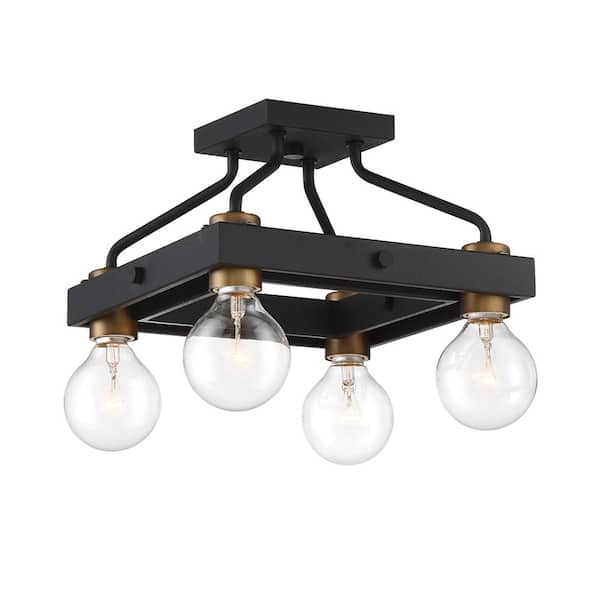 Ravella 11.75 in. 4-Light Black Industrial Entryway Semi-Flush Mount with No Bulbs Included
