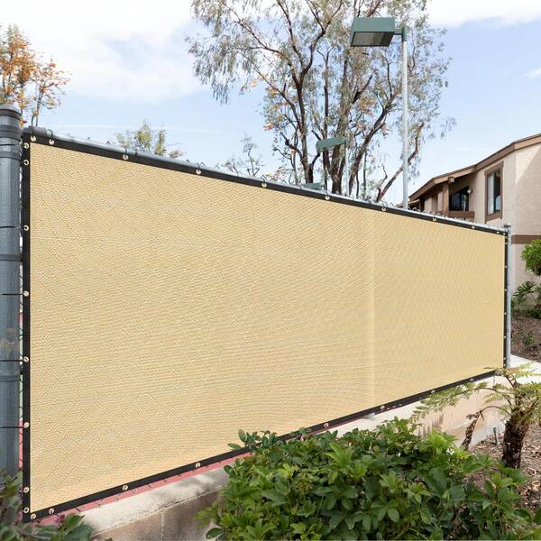 Beige Custom 12ft Tall Fabric Roll Shade Cloth Fence Outdoor Privacy Screen Mesh 