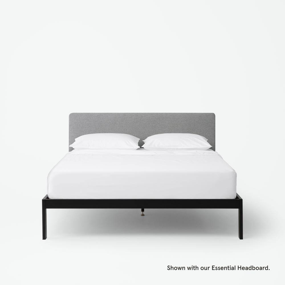 Full Black Metal Platform Bed Frame with Upholstered Headboard