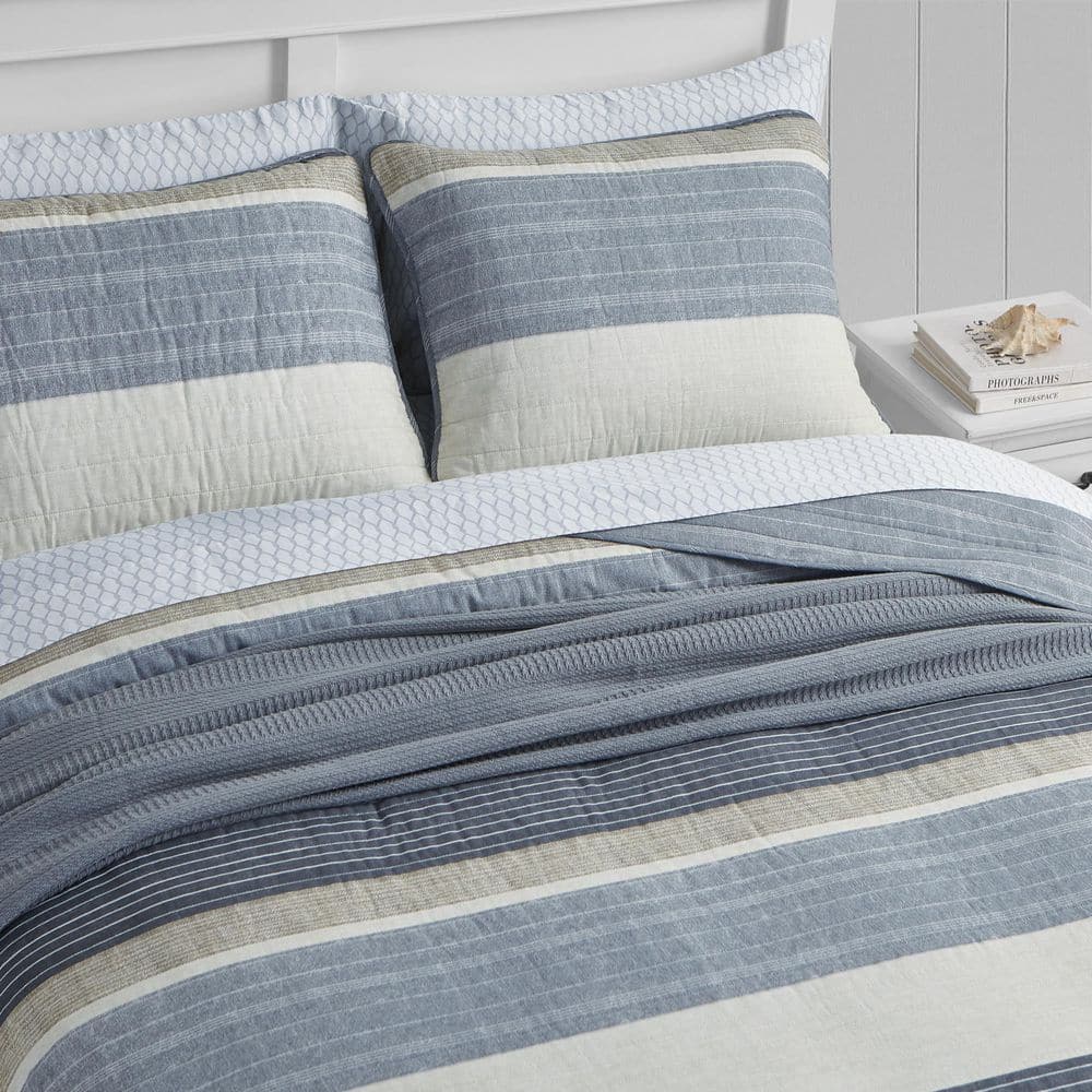 Tan Reversible Cotton Full Quilt Set with Trim