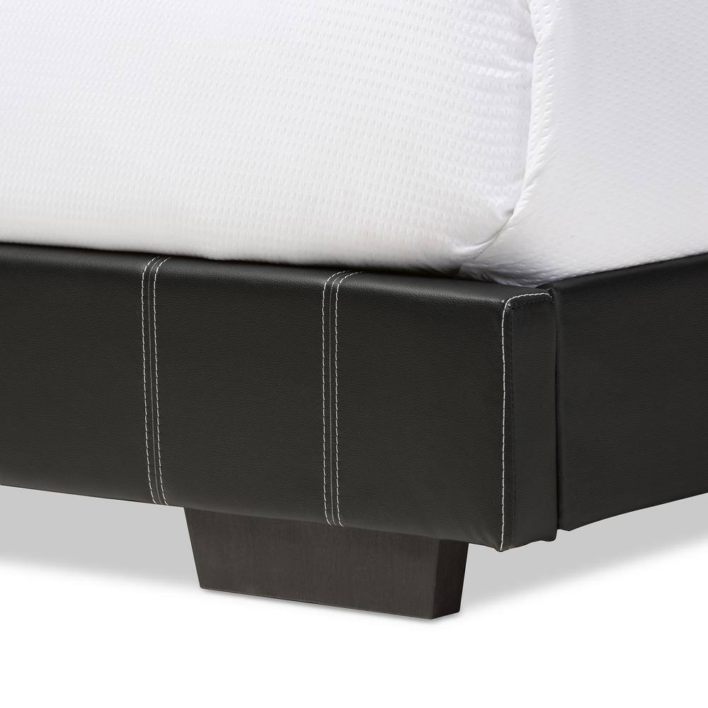 Black Faux Leather Full Size Platform Bed with Upholstered Headboard