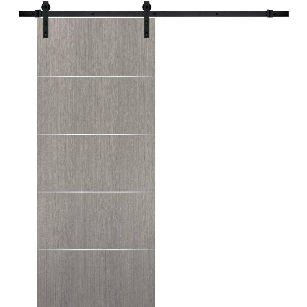 Assembly Required 18 in. x 80 in. Flush Grey Oak Finished Wood Barn Door Slab with Hardware Kit Black price history on PriceWatchPro